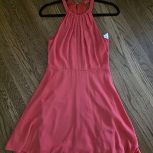 Express Vibrant Coral Backless Dress